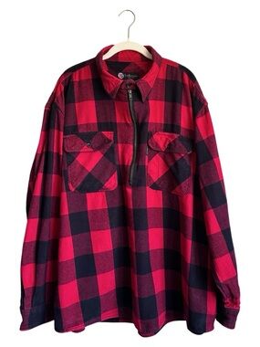 Five Brother Red Black Buffalo Plaid Zip-Front Pullover Flannel Shirt Men 2XL